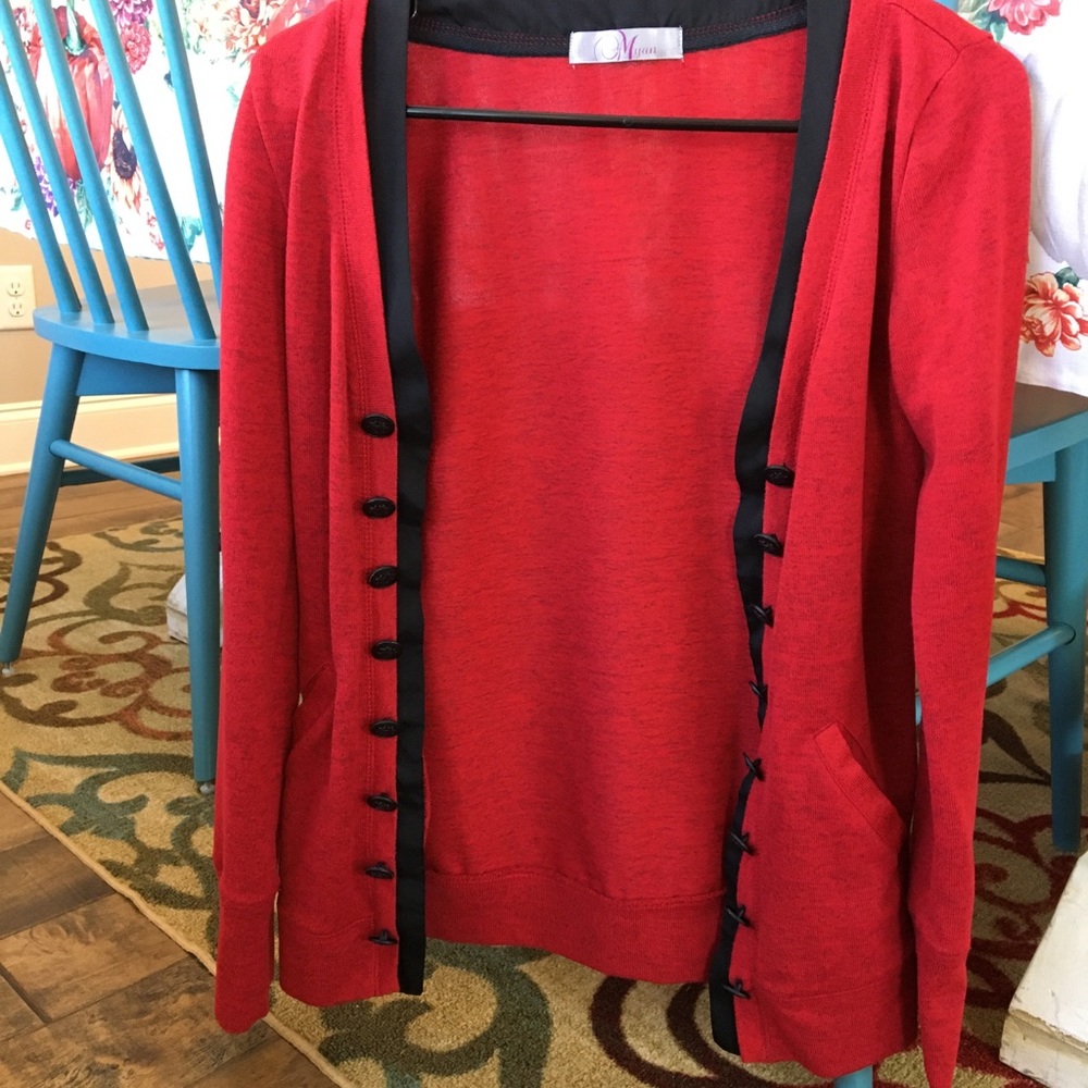 Myan Red Black Open cardigan Sweater buttons decorative